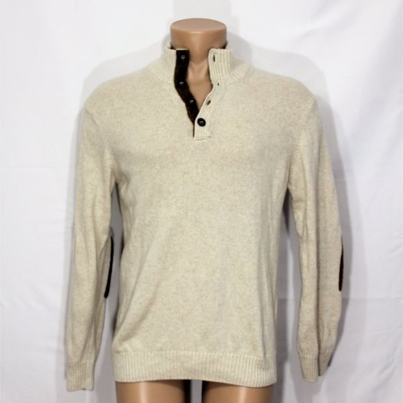 Lorenzo Magni Florence Italy 4 Buttons Neck Wool Cream Brown Men   Sweater Large - Picture 1 of 8